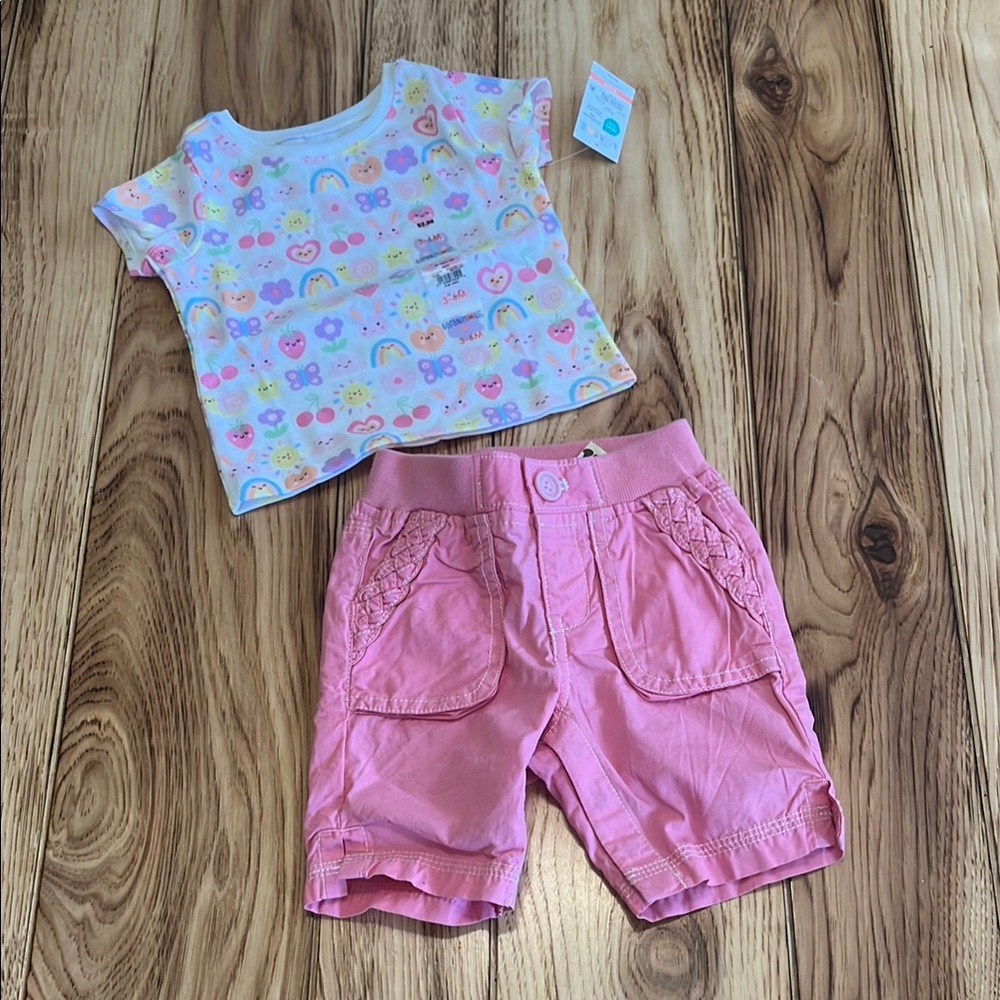 Garanimal Colorful Graphic Tee and Baby Gap Pink Shorts Set NWT